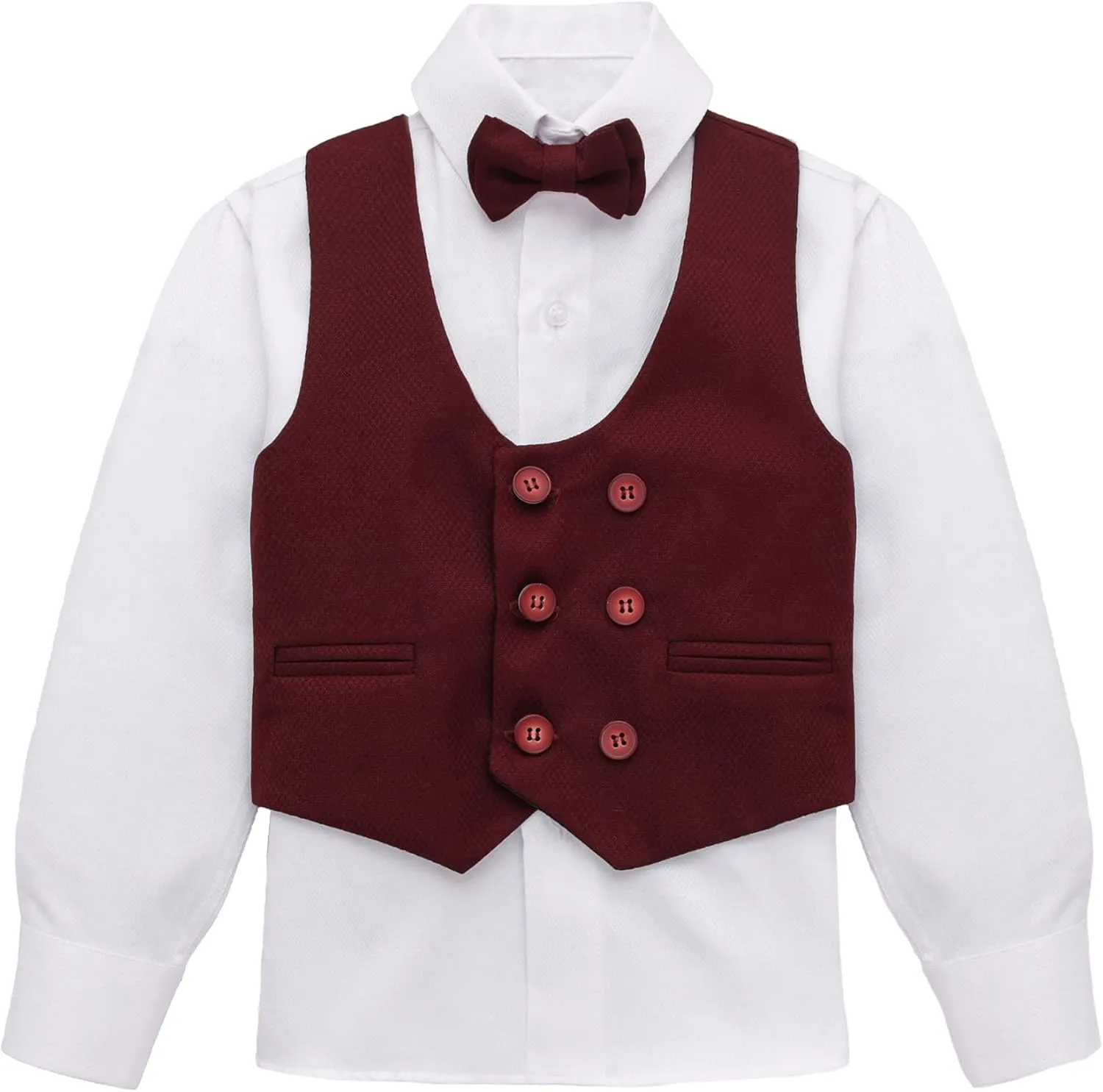 Lilax Toddler & Little Boys Suit Set, Formal Suit Vest, White Dress Shirt, Dress Pants and Bowtie 4 Piece Suit Set