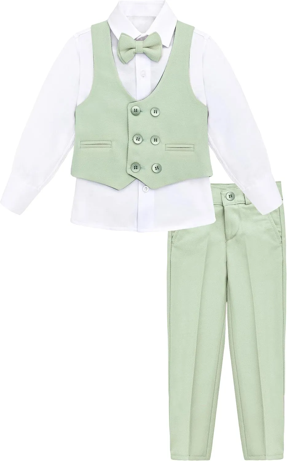 Lilax Toddler & Little Boys Suit Set, Formal Suit Vest, White Dress Shirt, Dress Pants and Bowtie 4 Piece Suit Set