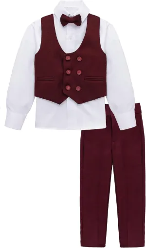Lilax Toddler & Little Boys Suit Set, Formal Suit Vest, White Dress Shirt, Dress Pants and Bowtie 4 Piece Suit Set