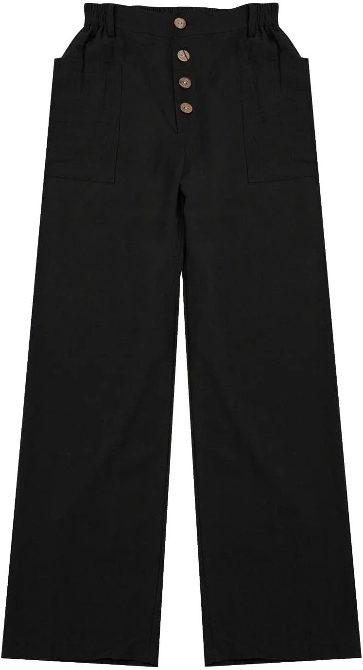 Linen Capri Pants for Women High Waisted Solid Baggy Button Down Capri Pants with Pockets Casual Summer Crop Pants