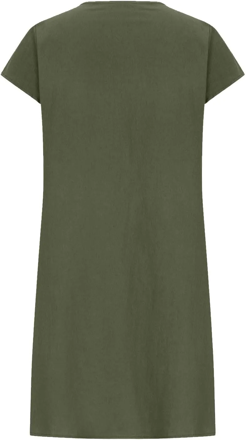 Linen Dresses for Women 2025 Pleated Summer Midi Dresses Cap Sleeve Flowy Dress Beach Vacation Casual Mini Dress