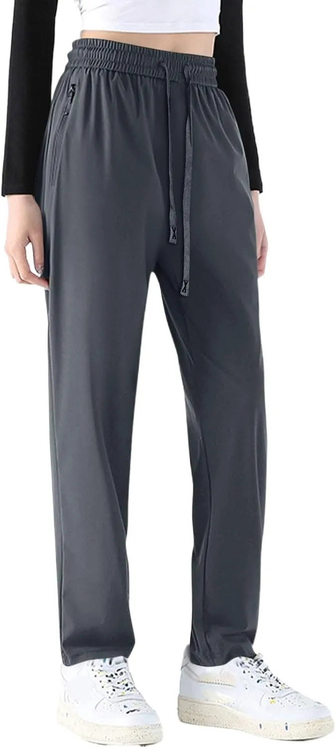 Linen Pants, Black Yoga Pants for Women Cotton High Waisted Golf Wide Leg Summer Flowy Trousers with Pockets