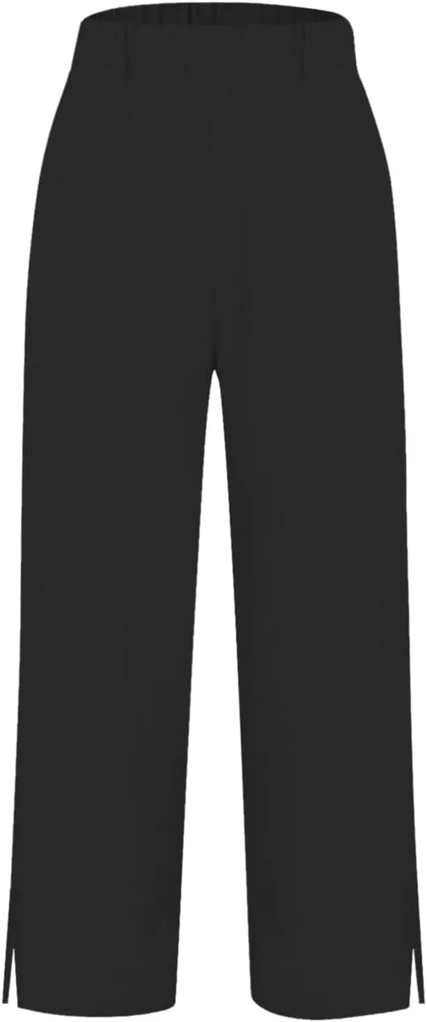 Linen Pants for Women 2025 Summer High Waist Elastic Straight Leg Pant Casual Lounge Loose Lightweight Beach Trousers
