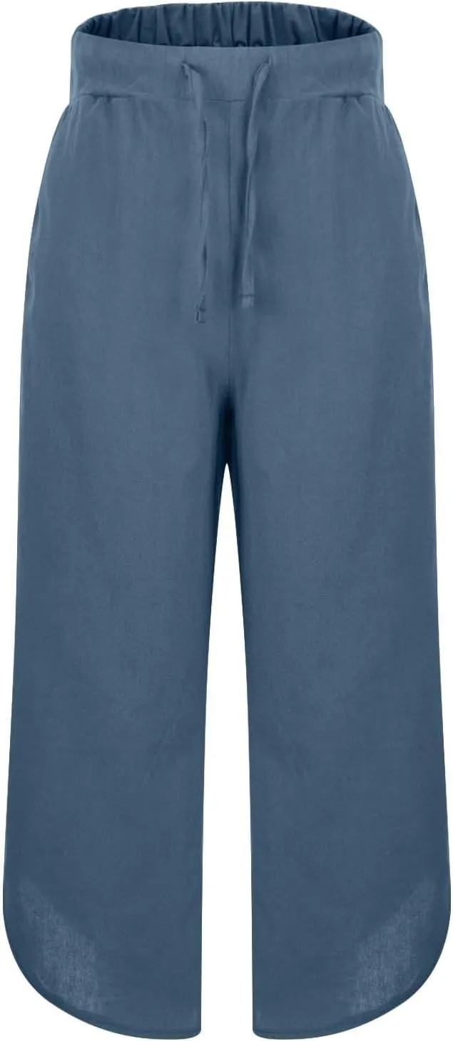 Linen Pants for Women Casual High Waisted Drawstring Harem Pants Summer Cropped Lounge Trousers with Pockets