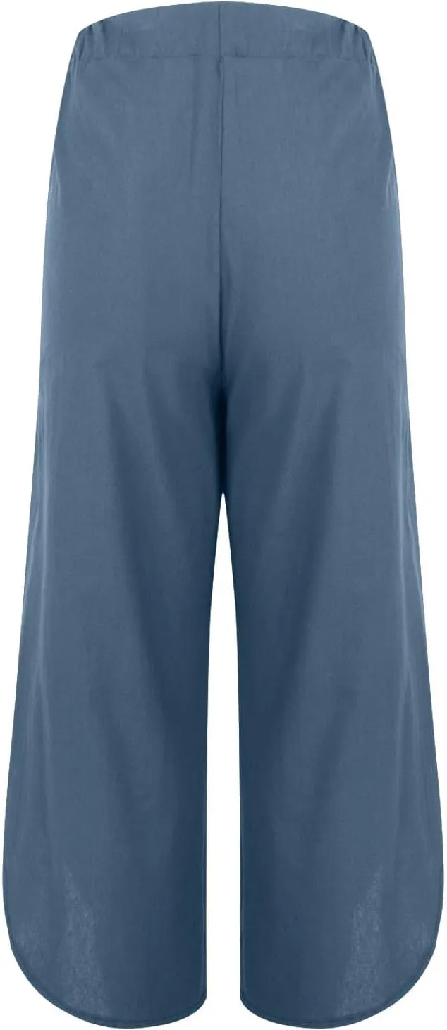 Linen Pants for Women Casual High Waisted Drawstring Harem Pants Summer Cropped Lounge Trousers with Pockets
