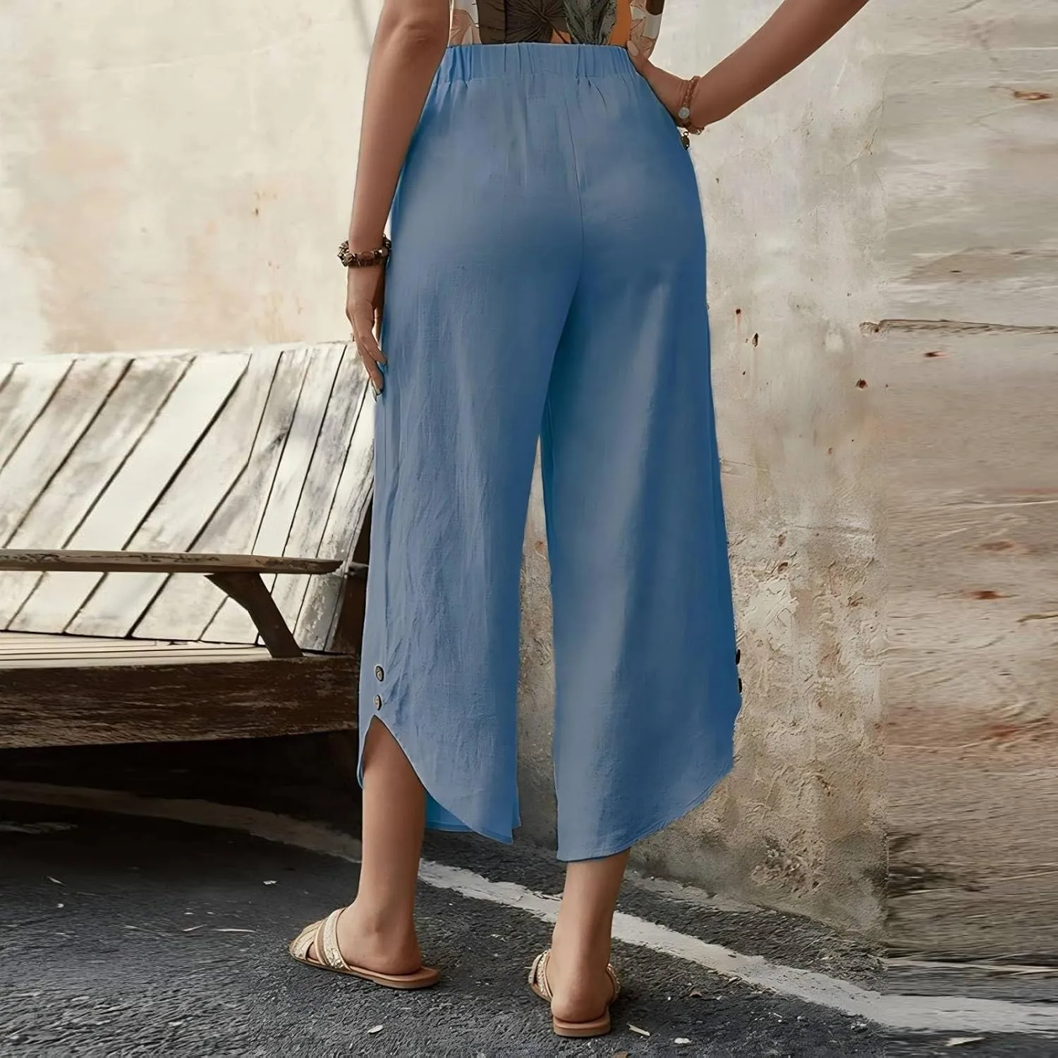 Linen Pants for Women Casual High Waisted Drawstring Harem Pants Summer Cropped Lounge Trousers with Pockets