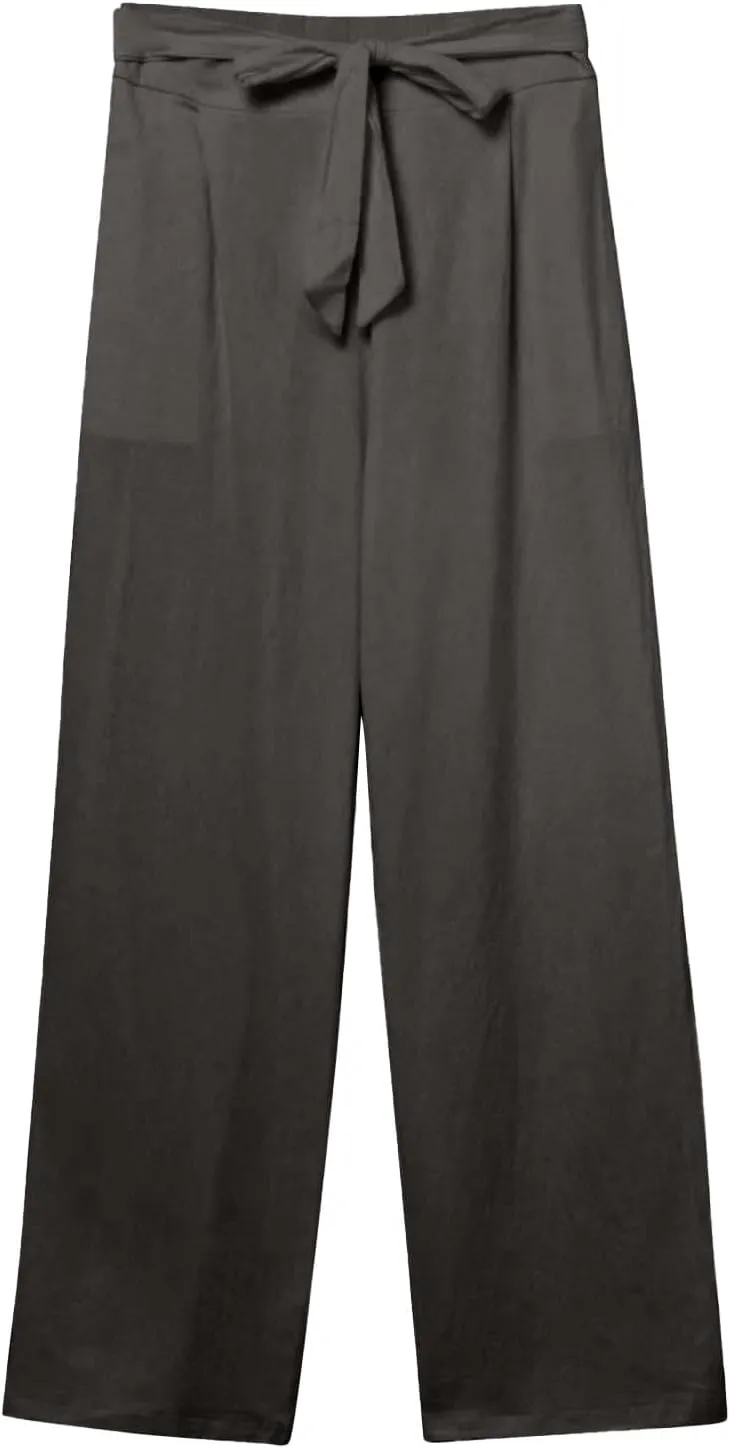 Linen Pants for Women Drawstring Elastic High Waisted Straight Leg Pants with Pockets Summer Casual Boho Beach Trouser