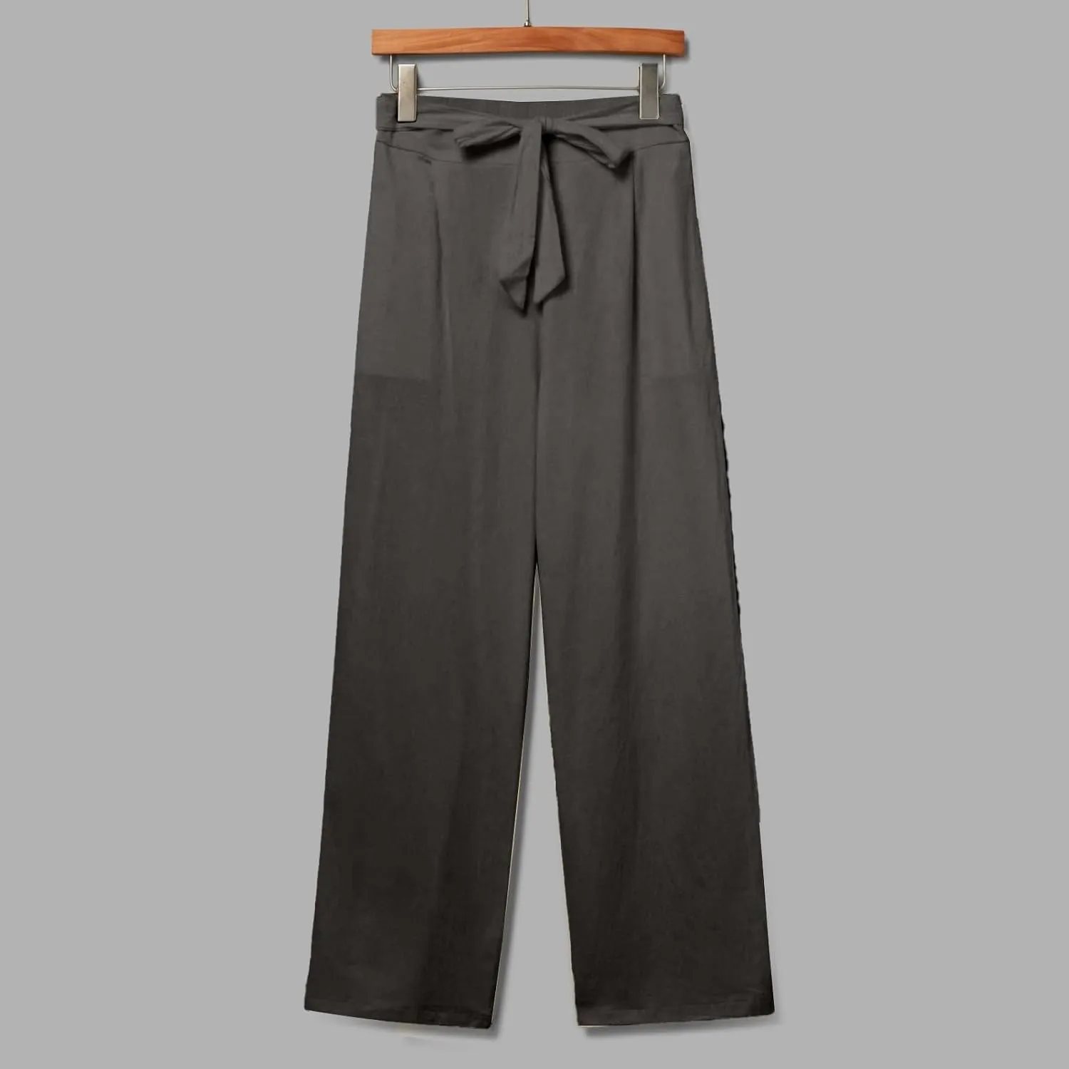 Linen Pants for Women Drawstring Elastic High Waisted Straight Leg Pants with Pockets Summer Casual Boho Beach Trouser