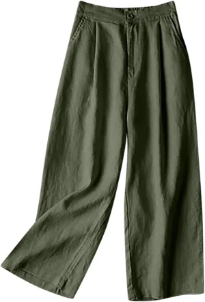 Linen Pants for Women Flowy Wide Leg Palazzo Pant High Waisted Drawstring Casual Pants Loose Lounge Beach Trouser