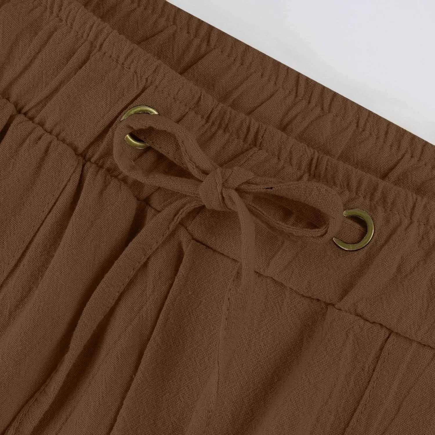 Linen Pants for Women Solid Elastic Pants Long Drawstring Linen Women Waist Summer Vacation High Waist Wide Leg
