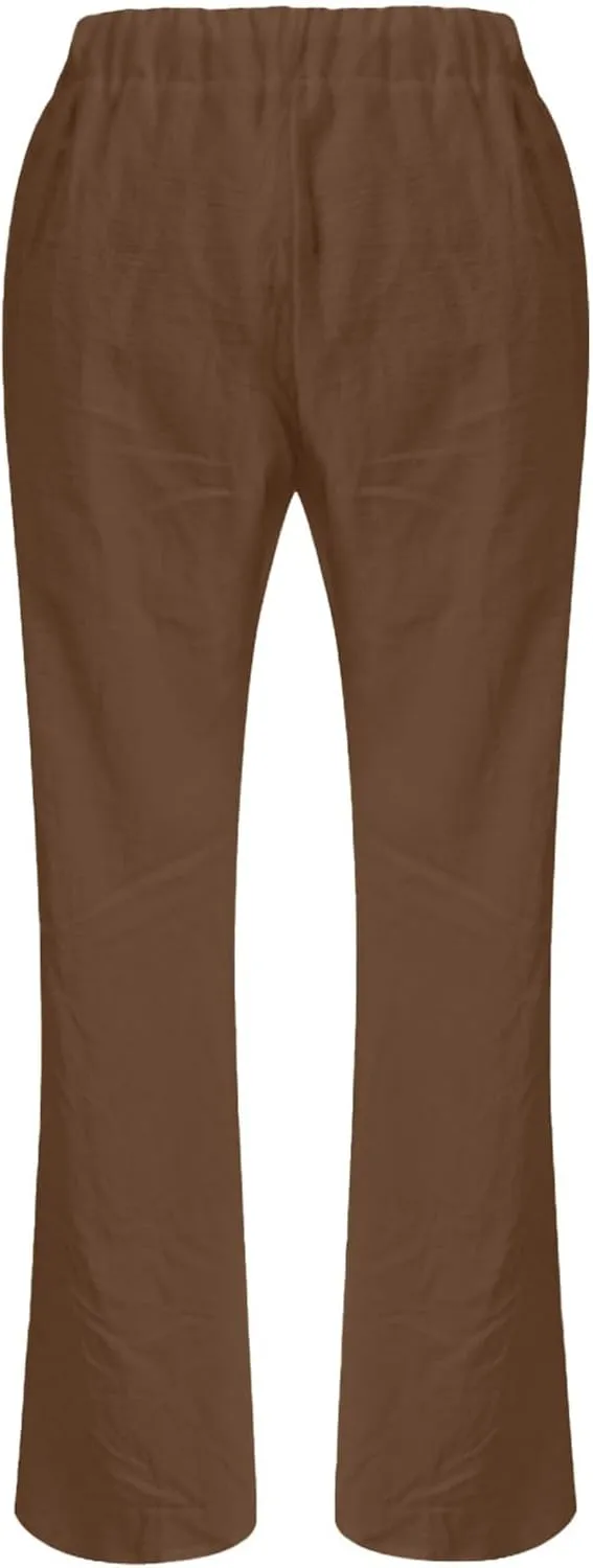 Linen Pants for Women Solid Elastic Pants Long Drawstring Linen Women Waist Summer Vacation High Waist Wide Leg