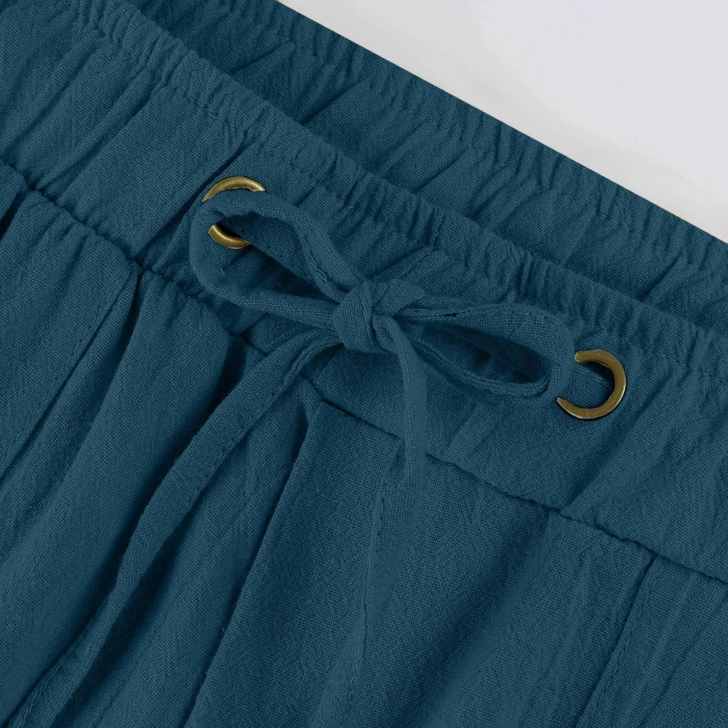 Linen Pants for Women Solid Elastic Pants Long Drawstring Linen Women Waist Summer Vacation High Waist Wide Leg