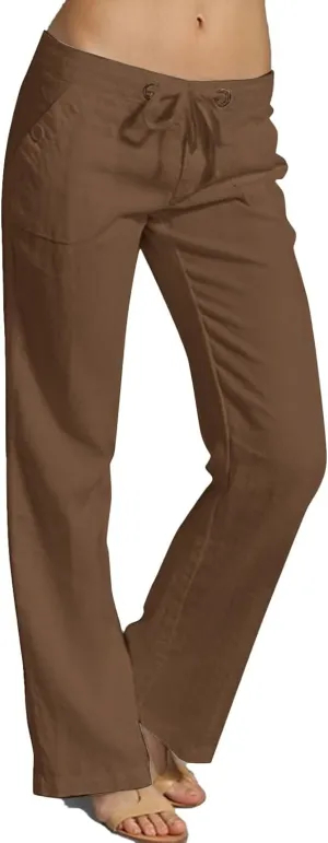 Linen Pants for Women Solid Elastic Pants Long Drawstring Linen Women Waist Summer Vacation High Waist Wide Leg