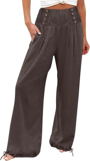Linen Pants Petite Women Summer Spring Casual Loose Pant for Womens Petite Wide Leg Cotton Trousers Petite