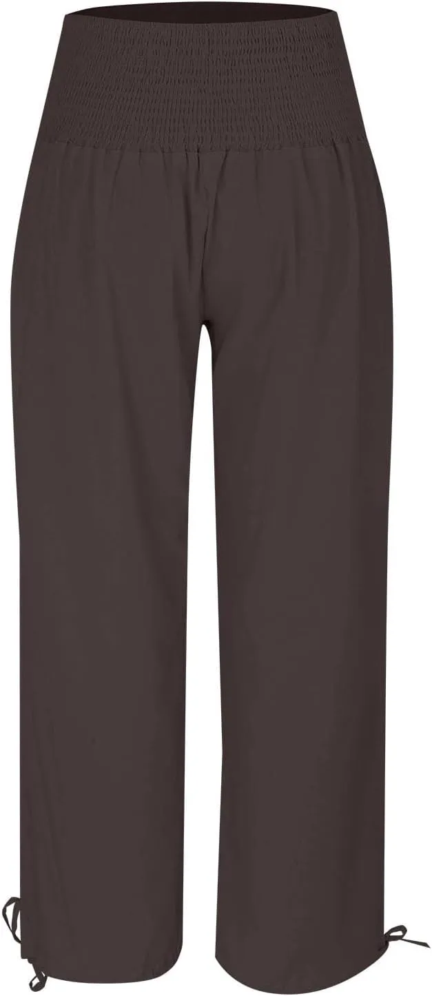 Linen Pants Petite Women Summer Spring Casual Loose Pant for Womens Petite Wide Leg Cotton Trousers Petite