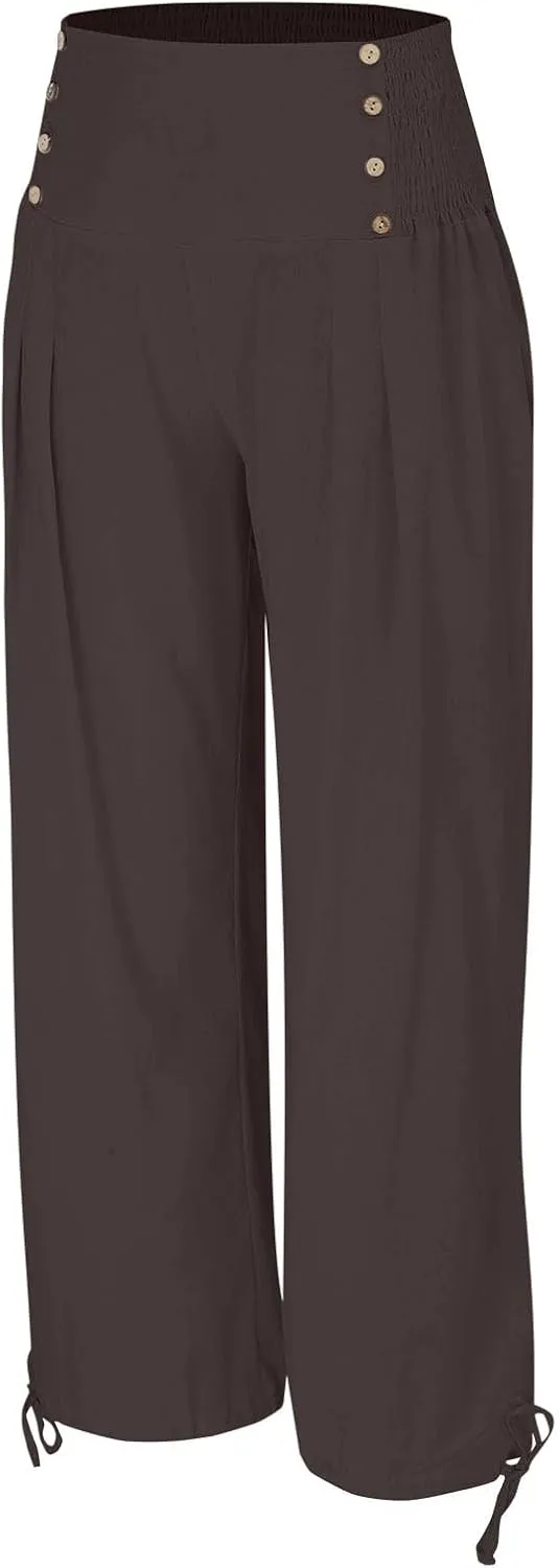 Linen Pants Petite Women Summer Spring Casual Loose Pant for Womens Petite Wide Leg Cotton Trousers Petite
