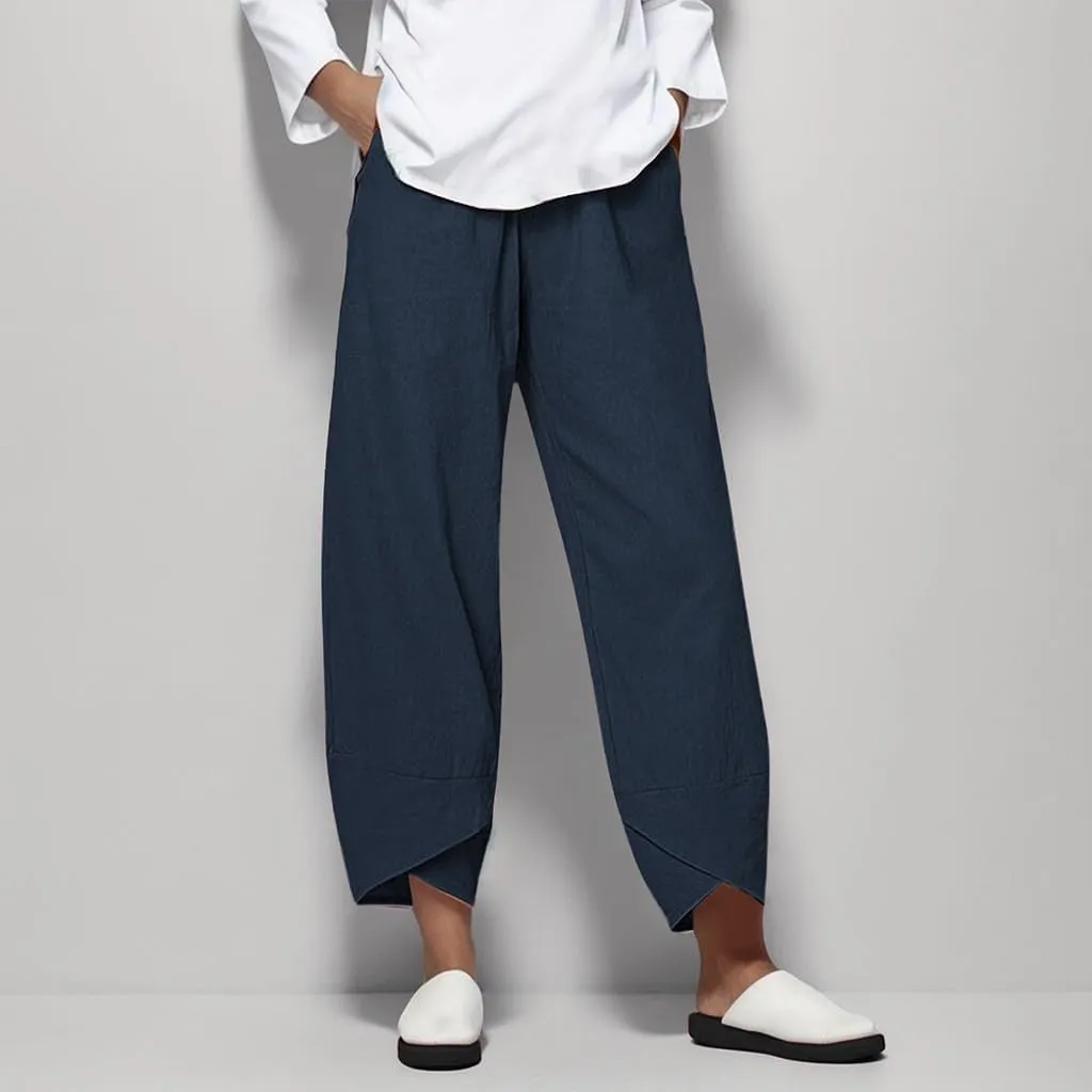 Linen Pants Wide Leg Trousers Trendy Lounge Pant Casual Elastic Waisted Linen Pants for Women Casual Work Pants