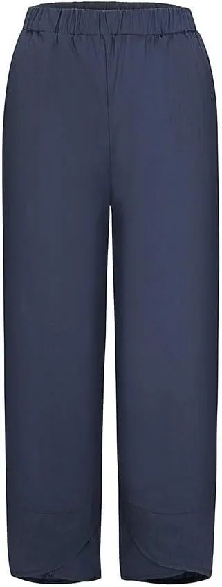 Linen Pants Wide Leg Trousers Trendy Lounge Pant Casual Elastic Waisted Linen Pants for Women Casual Work Pants