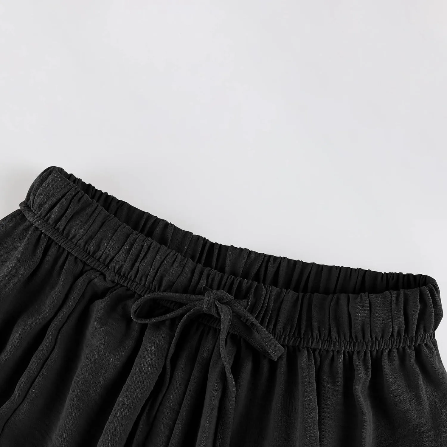 Linen Pants Women Casual Drawstring Cropped Barrel Palazzo Harem Pants Flowy Boho Beach Lounge Pants with Pockets