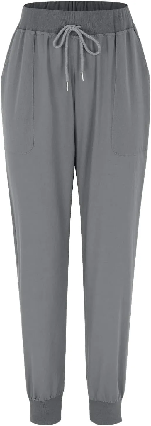 Linen Pants Women Dressy Pants Work Drawstring Elastic Waist Tapered Leg Summer Jogger Baggy Trousers with Pockets
