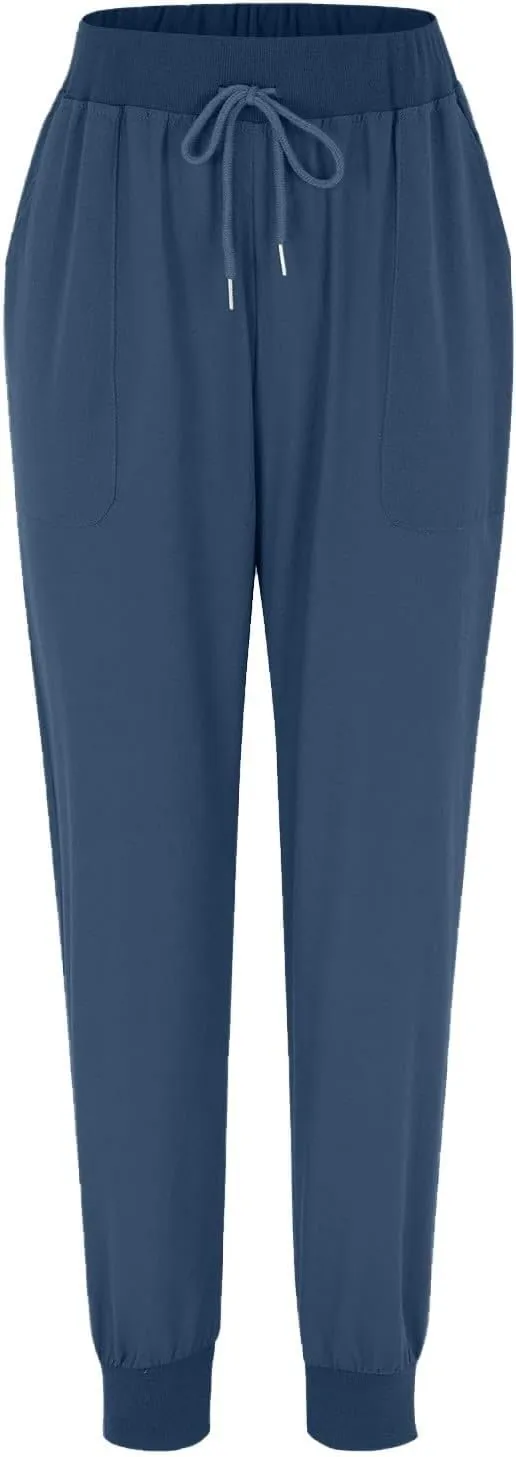 Linen Pants Women Dressy Pants Work Drawstring Elastic Waist Tapered Leg Summer Jogger Baggy Trousers with Pockets