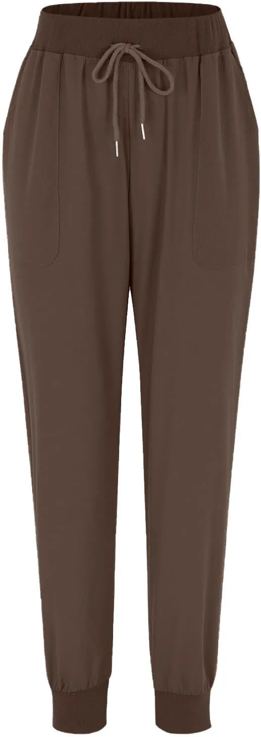 Linen Pants Women Palazzo Pants Petite Dressy Elastic Waist Tapered Leg Summer Casual Jogger Lightweight Trousers