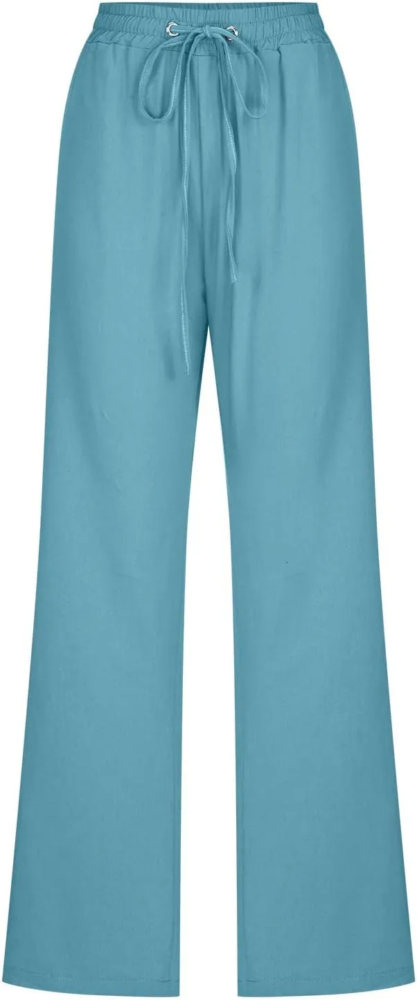 Linen Pants Women Summer Loose Mid Waisted Breathable Trousers Casual Fall Long Comfy Lounge Pants with Pockets