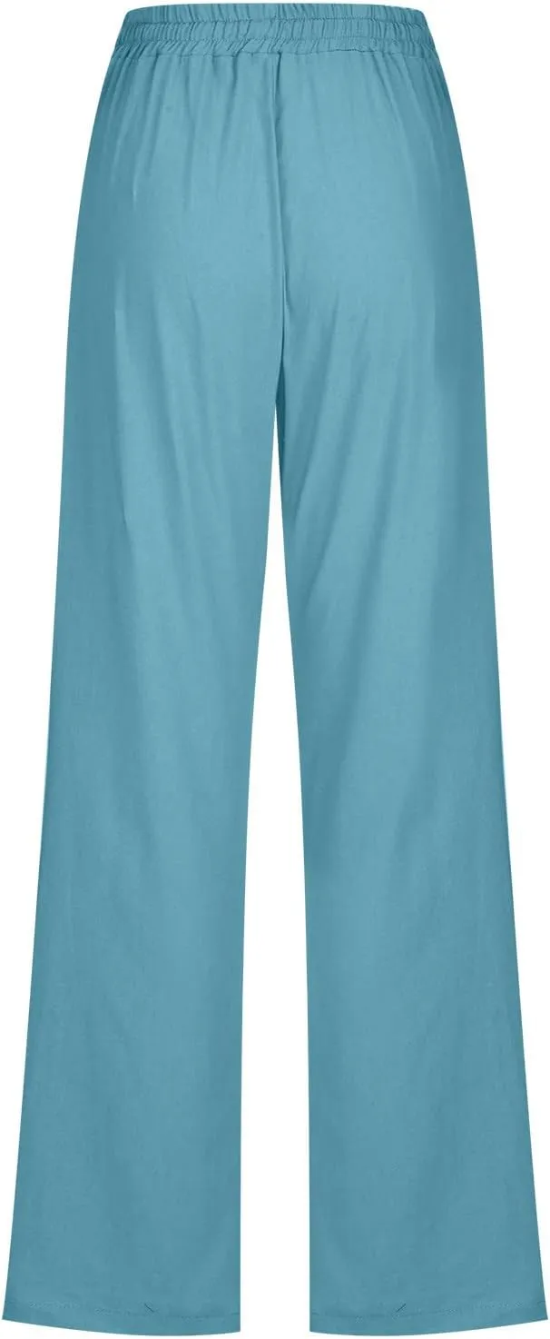 Linen Pants Women Summer Loose Mid Waisted Breathable Trousers Casual Fall Long Comfy Lounge Pants with Pockets