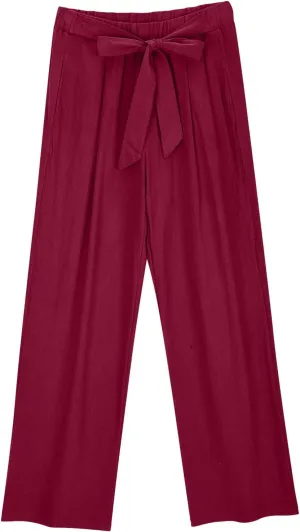 Linen Pants Women Wide Leg Palazzo Pants Lounge Beach Summer Cropped Drawstring Trousers Clothes with Pockets