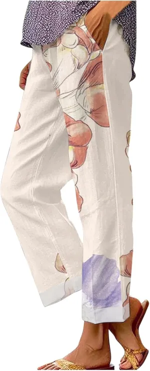 Linen Wide Leg Pants for Women Plus Spring Crop Wide Leg Linen Pants for Women Casual Loose Pants Woman