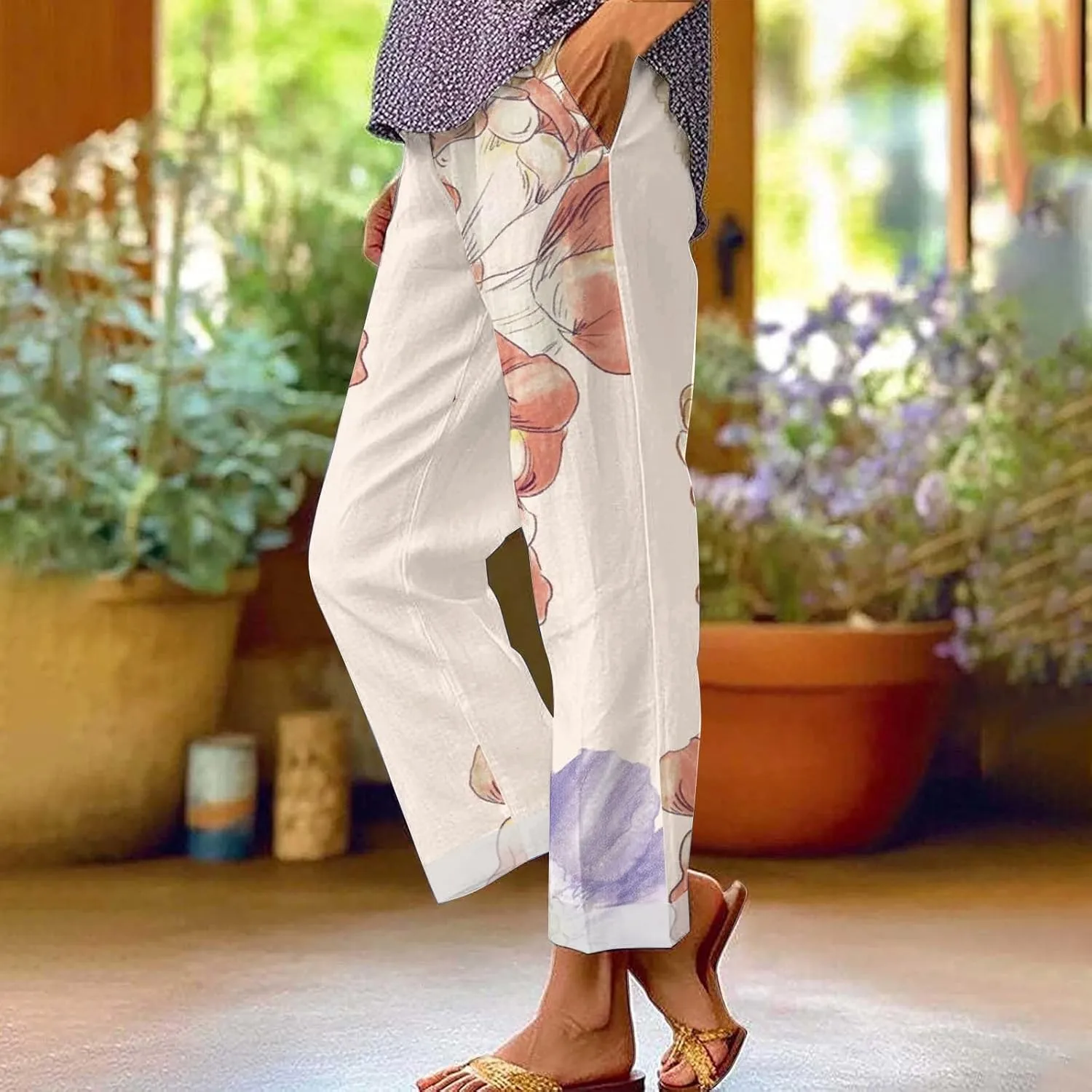 Linen Wide Leg Pants for Women Plus Spring Crop Wide Leg Linen Pants for Women Casual Loose Pants Woman