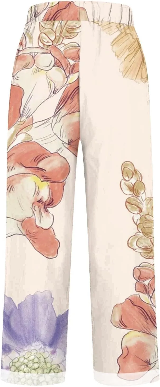Linen Wide Leg Pants for Women Plus Spring Crop Wide Leg Linen Pants for Women Casual Loose Pants Woman