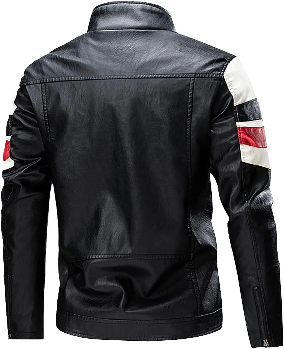 LOAIHA Men's Motorcycle Jacket Stand Collar Leather Jacket Spring and Fall Trendy Color Block Motor Biker Jacket