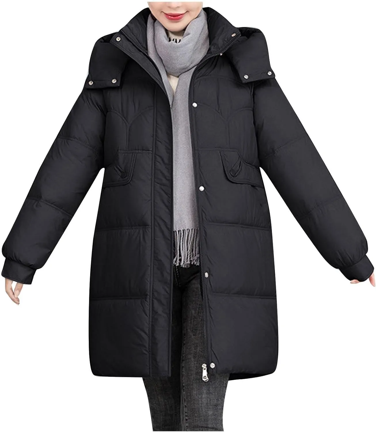 Long Puffer Jacket for Women 2024 Thickened Winter Coat Hooded with Deep Pockets Ladies Warm Winter Jacket Plus Size