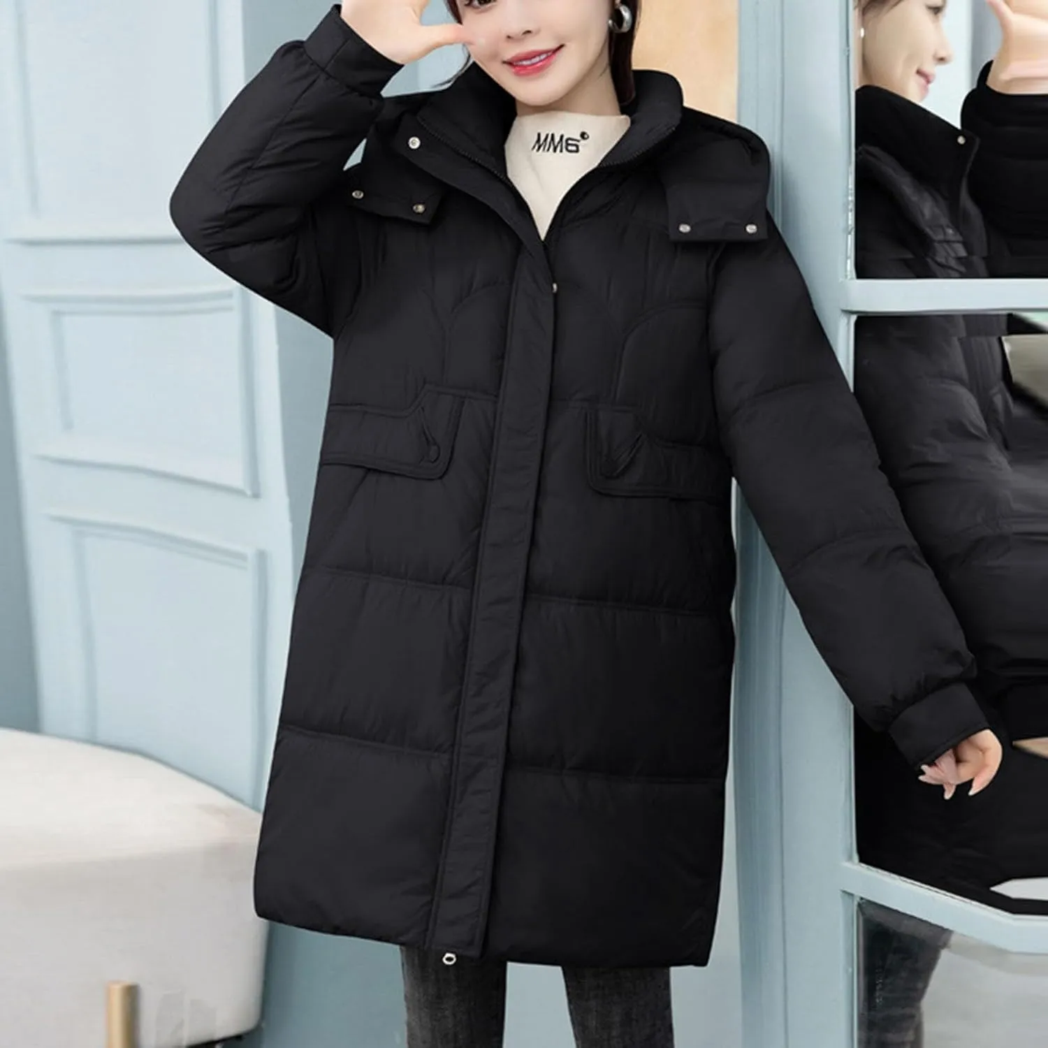 Long Puffer Jacket for Women 2024 Thickened Winter Coat Hooded with Deep Pockets Ladies Warm Winter Jacket Plus Size