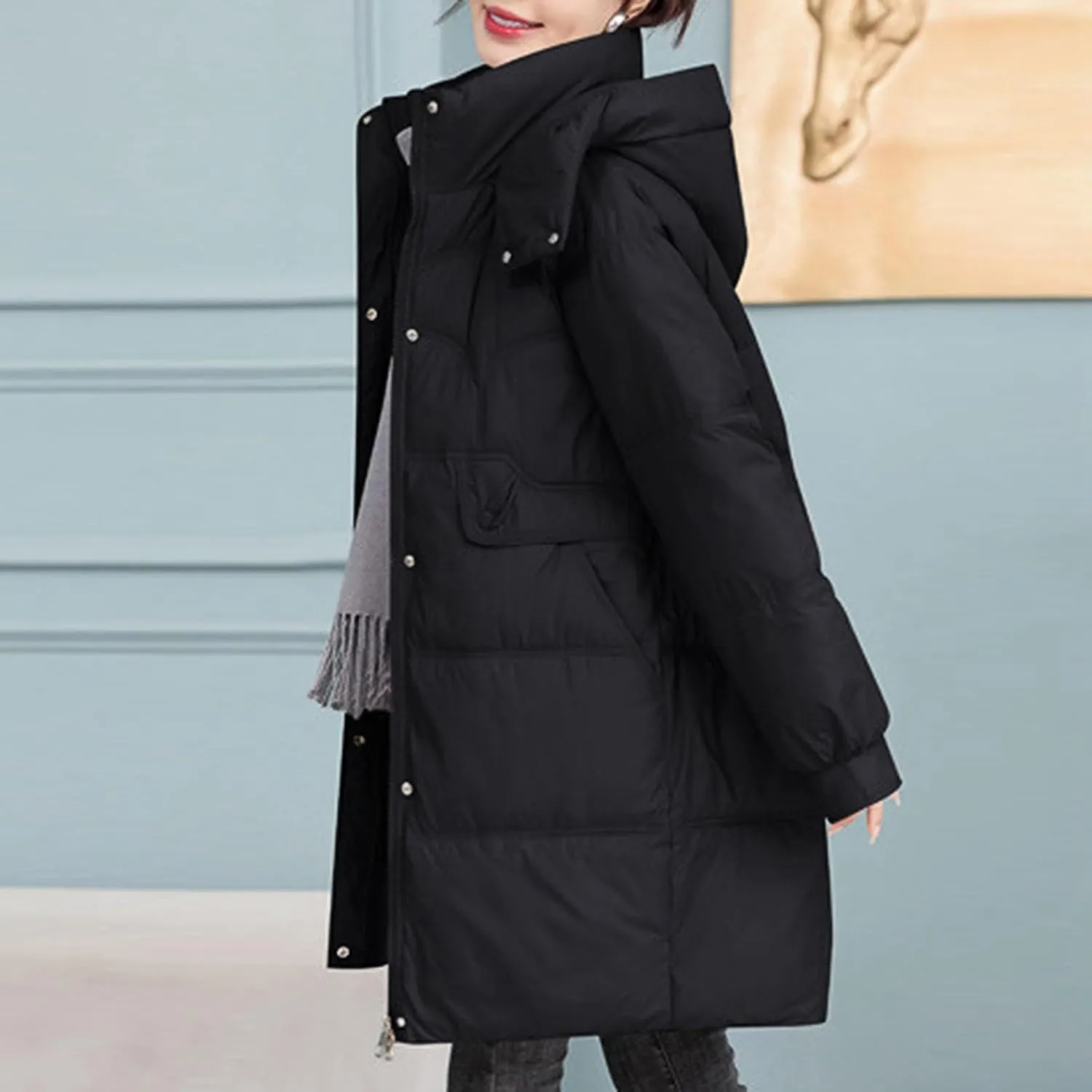 Long Puffer Jacket for Women 2024 Thickened Winter Coat Hooded with Deep Pockets Ladies Warm Winter Jacket Plus Size