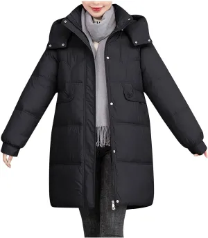 Long Puffer Jacket for Women 2024 Thickened Winter Coat Hooded with Deep Pockets Ladies Warm Winter Jacket Plus Size