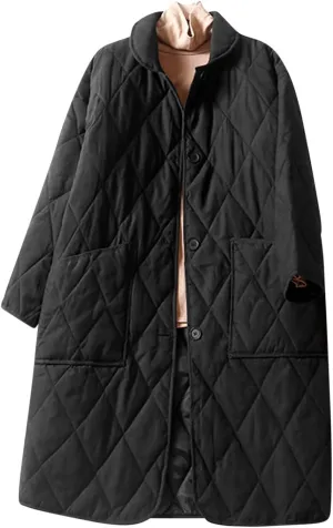 Long Puffer Jacket Women Maxi Length Quilted Lightweight Quilted Padded Coat Fall Winter Outerwear