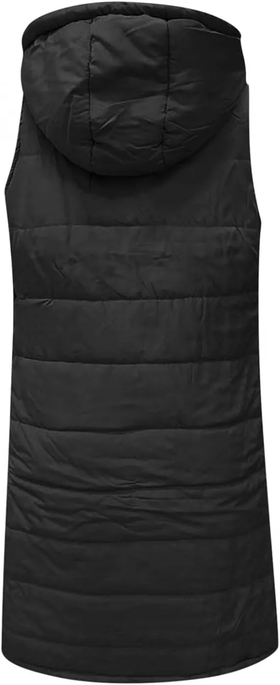 Long Puffer Vest for Women Padded Sleeveless Hooded Jackets Winter Warm Puffy Coats Outerwear Vests with Pockets