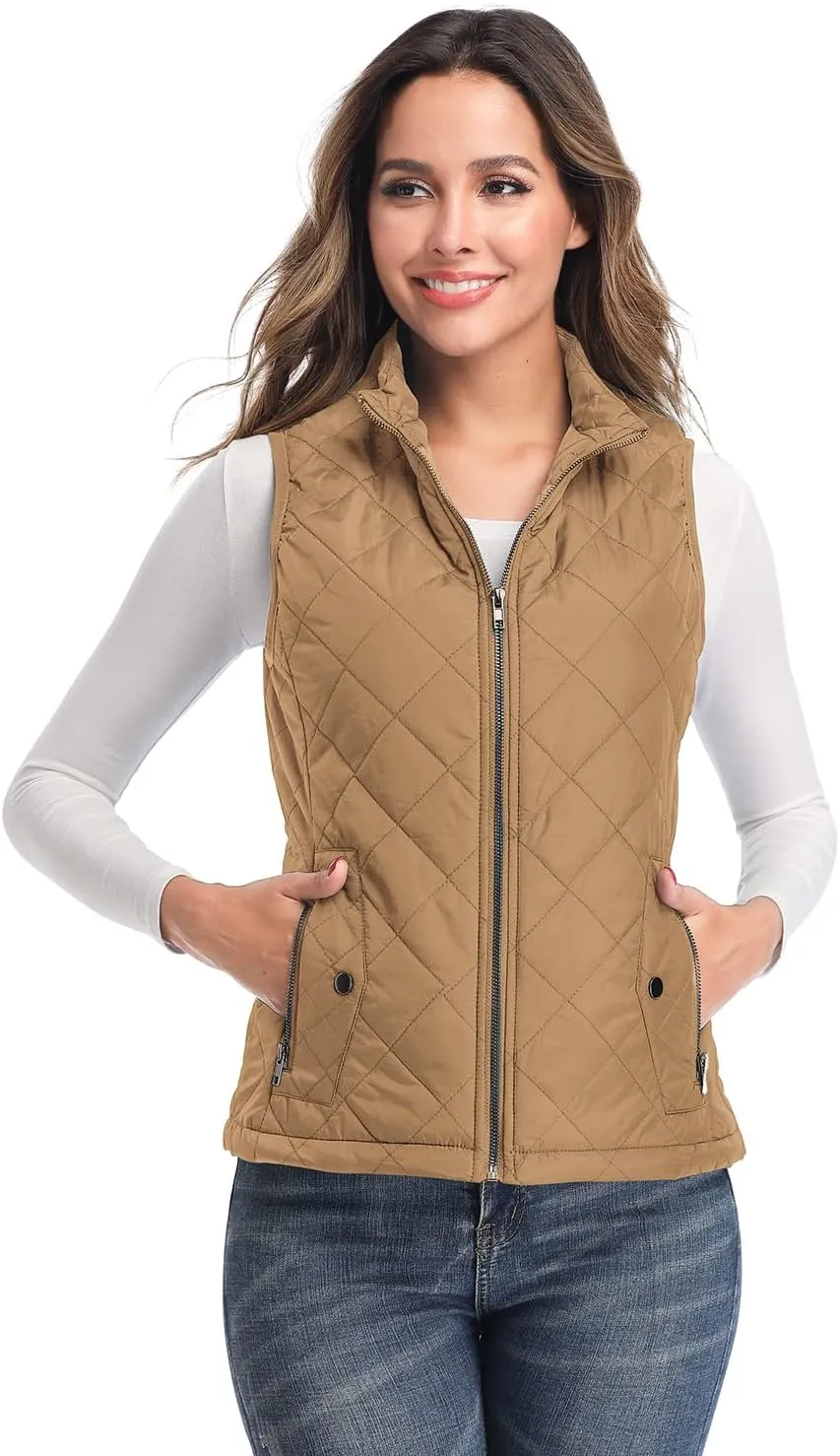 LONGKING Women's Vest, Stand Collar Lightweight Zip Quilted Vest for Women