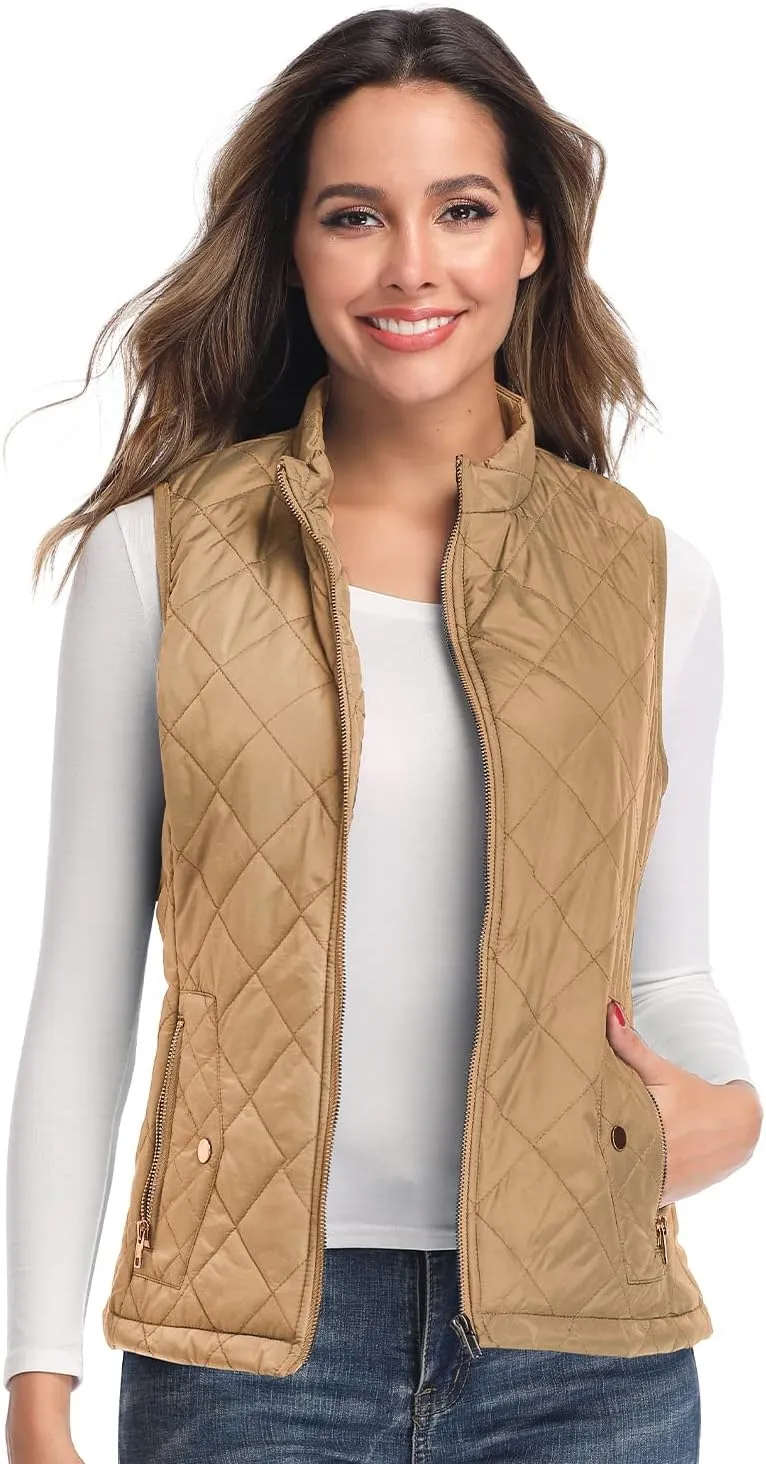 LONGKING Women's Vest, Stand Collar Lightweight Zip Quilted Vest for Women