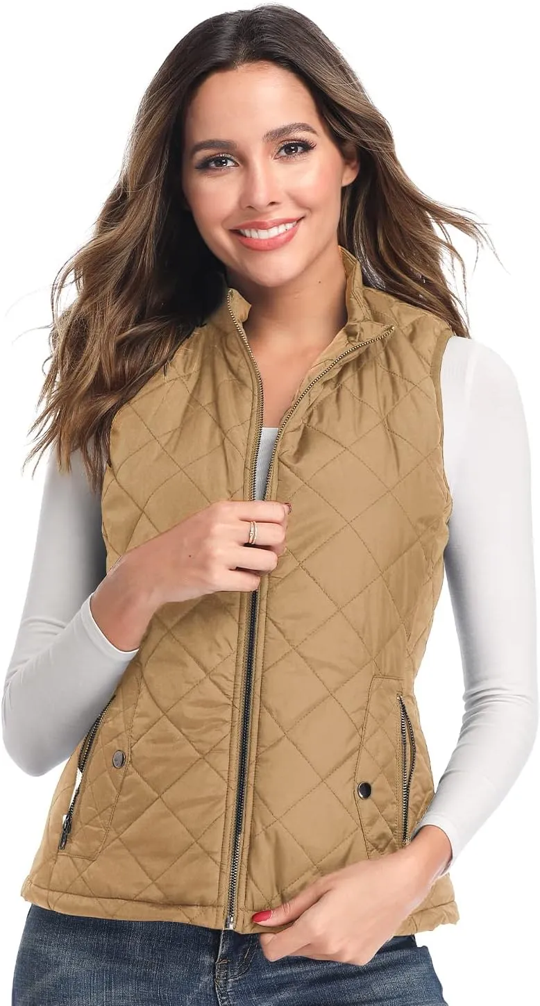 LONGKING Women's Vest, Stand Collar Lightweight Zip Quilted Vest for Women