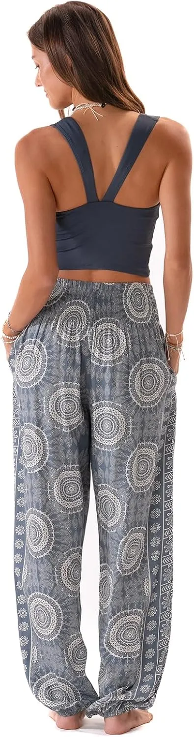 Lotus and Luna Women's Harem Pants Thai Pants for Beach & Lounge High Waisted Flowy Boho Pants Genie Pants Yoga Pants