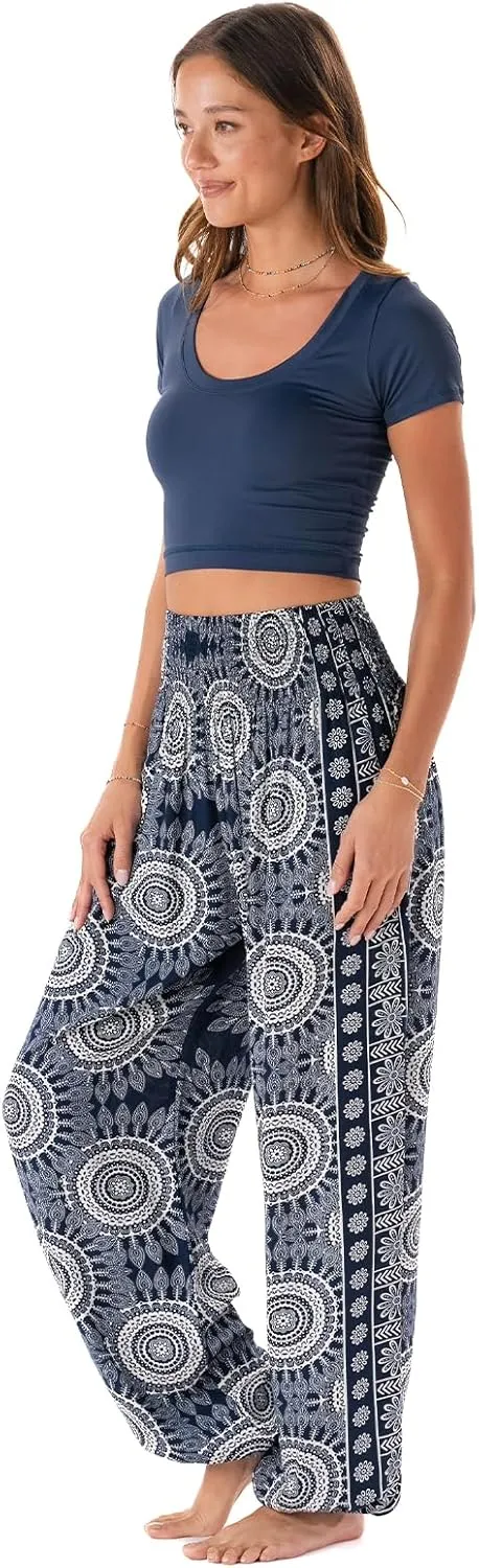 Lotus and Luna Women's Harem Pants Thai Pants for Beach & Lounge High Waisted Flowy Boho Pants Genie Pants Yoga Pants