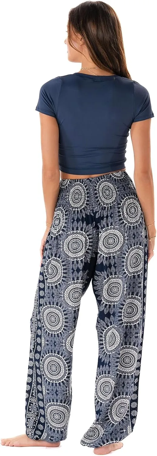 Lotus and Luna Women's Harem Pants Thai Pants for Beach & Lounge High Waisted Flowy Boho Pants Genie Pants Yoga Pants