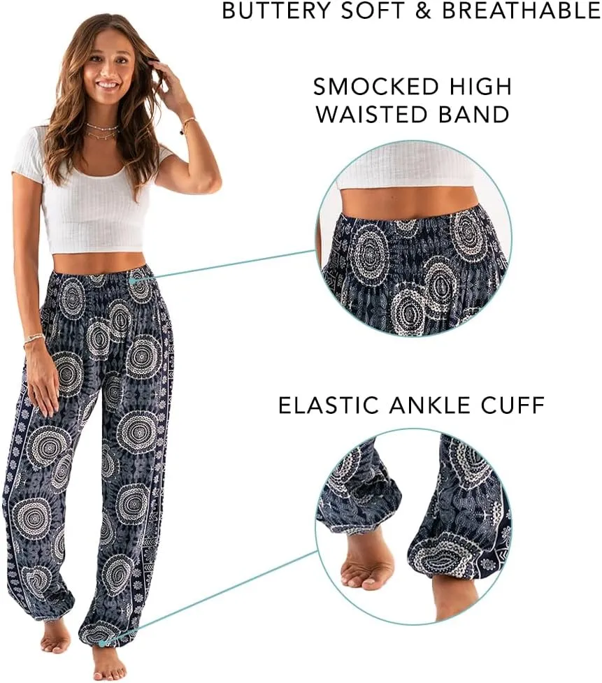Lotus and Luna Women's Harem Pants Thai Pants for Beach & Lounge High Waisted Flowy Boho Pants Genie Pants Yoga Pants