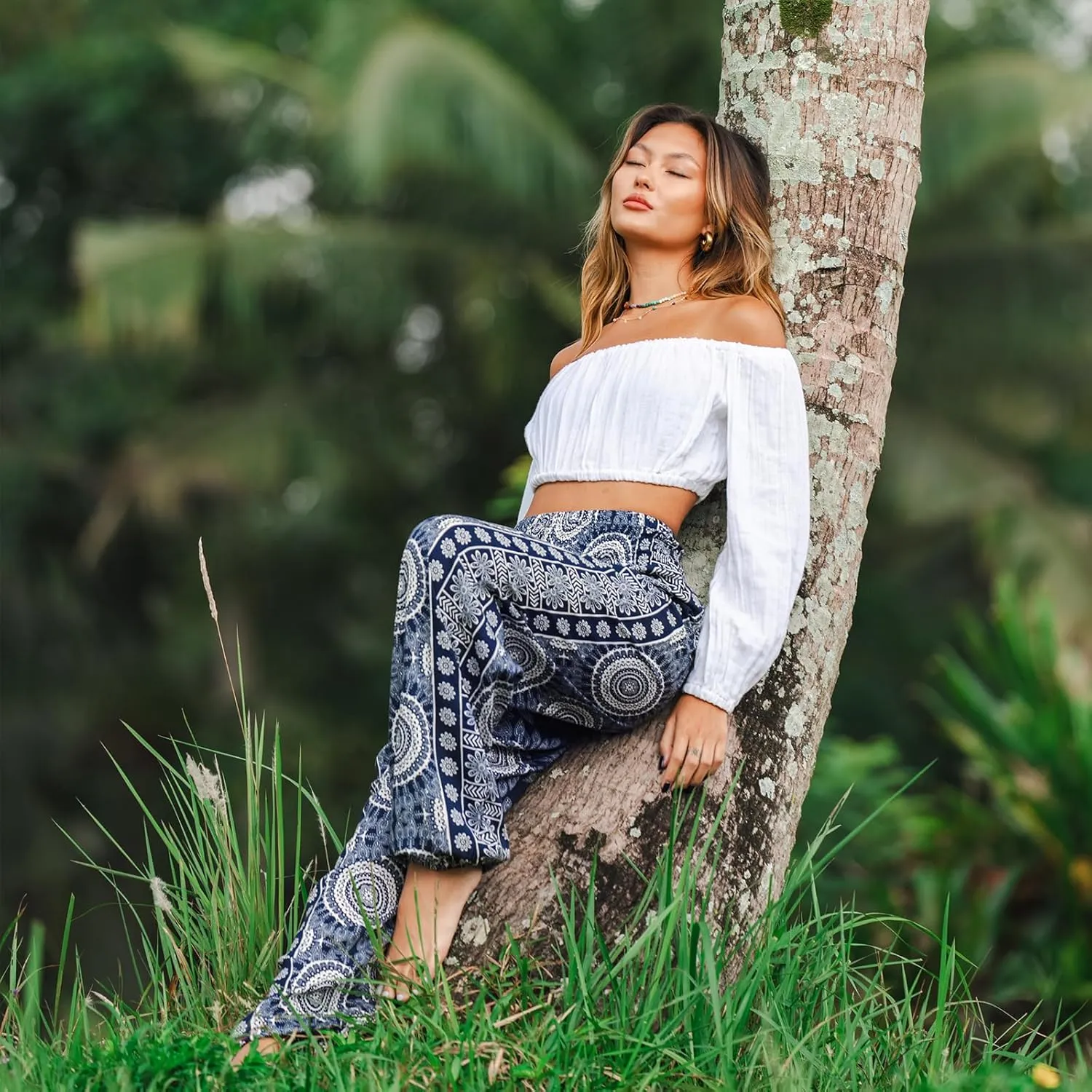 Lotus and Luna Women's Harem Pants Thai Pants for Beach & Lounge High Waisted Flowy Boho Pants Genie Pants Yoga Pants