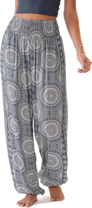 Lotus and Luna Women's Harem Pants Thai Pants for Beach & Lounge High Waisted Flowy Boho Pants Genie Pants Yoga Pants