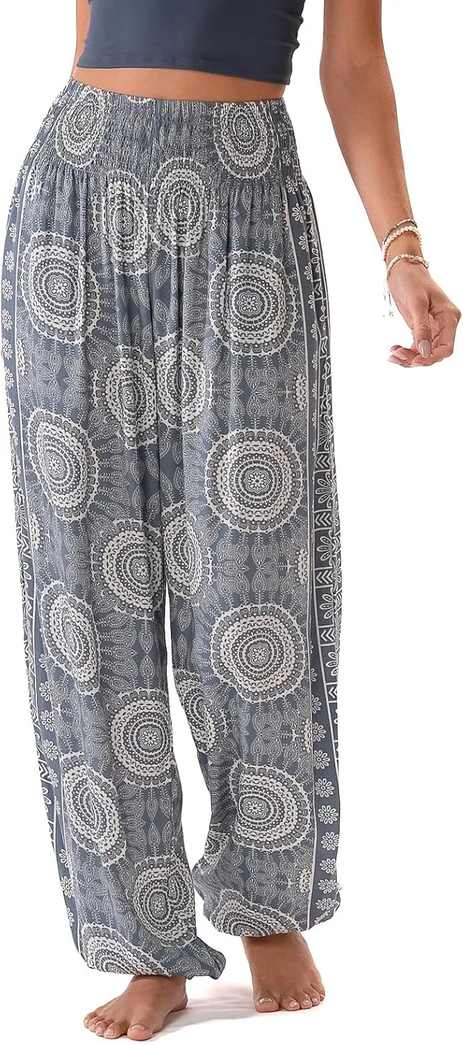Lotus and Luna Women's Harem Pants Thai Pants for Beach & Lounge High Waisted Flowy Boho Pants Genie Pants Yoga Pants