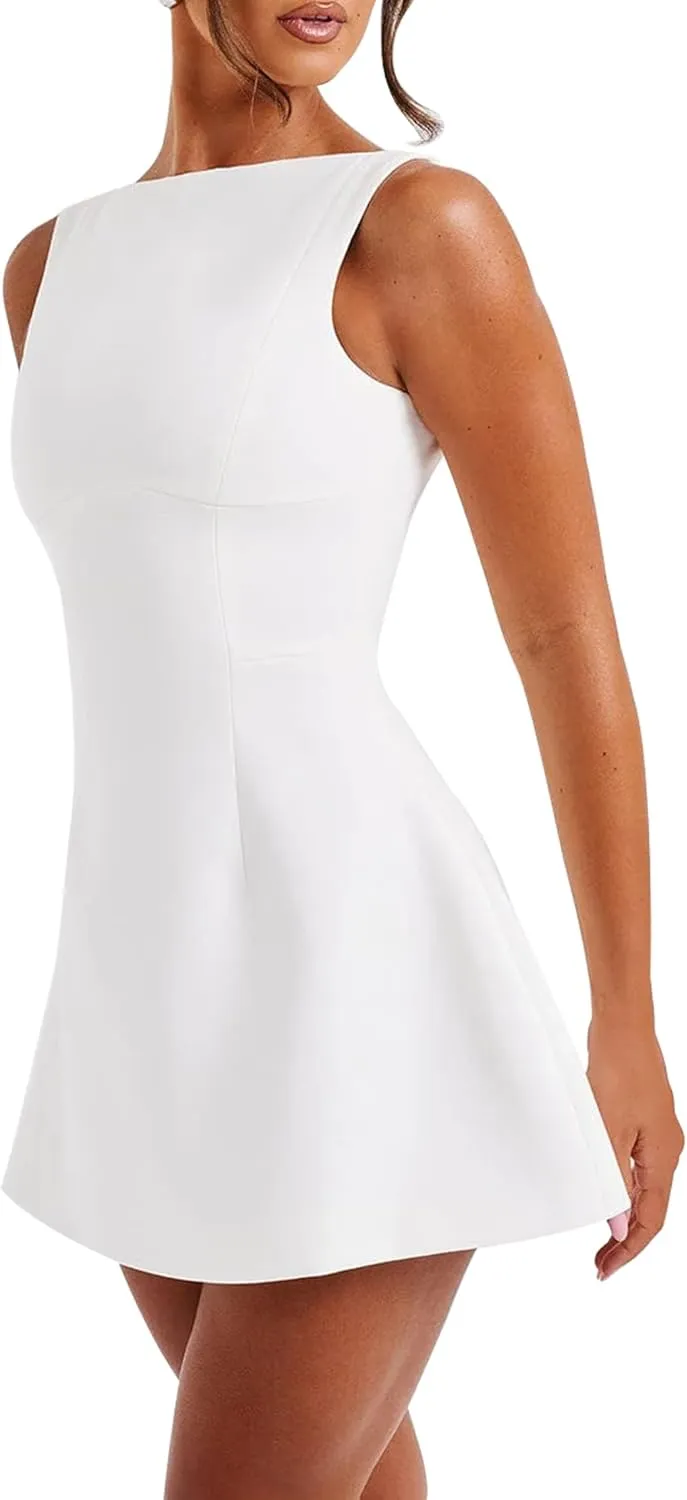 LuFeng Women's Summer Sexy Sleeveless Zipper Mock Neck Slim Fit A-line Mini Dress Bodycon Party Club Dress for Women